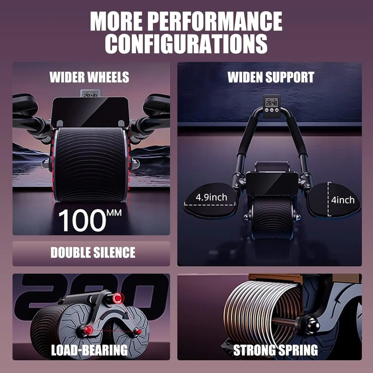 Summerwins Unisex Ab Roller Wheel - Anti-Slip Grip, Smart Rebound Dual-Wheel, Digital Timer, Phone Holder, Eco-Friendly Build, Core Training, Total Body Fitness Tool for Workout, Gym & Home Gym Use
